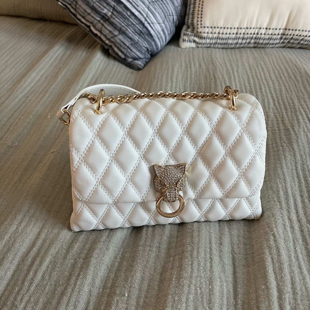 Aldo White Quilted Crossbody Bag with Gold Chain